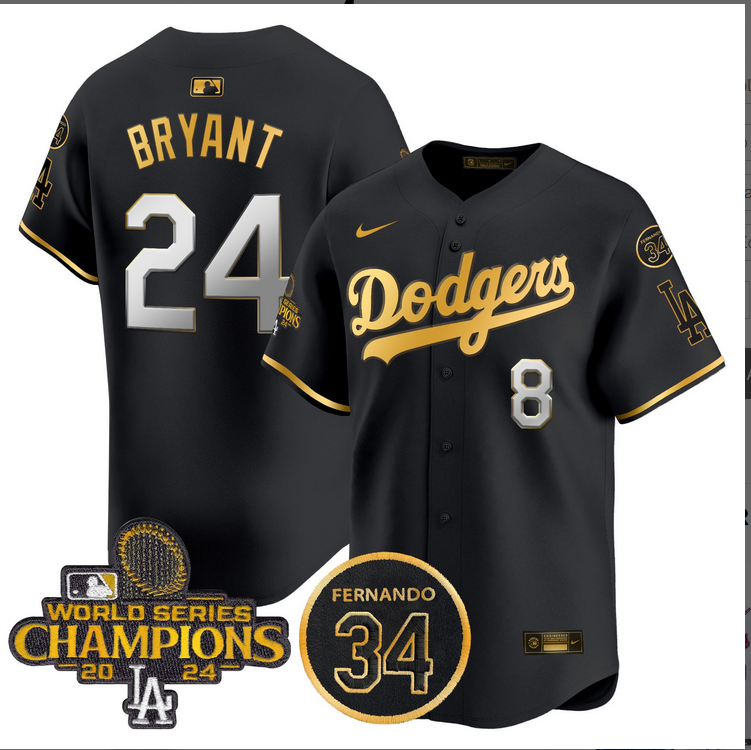 Men MLB Los Angeles Dodgers #24 Bryant black 2024 World Series Champions Patch Limited Jersey